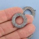Gunmetal Round Charm, Micro Pave CZ Crystals Connector Link, Brass Metal chs4826