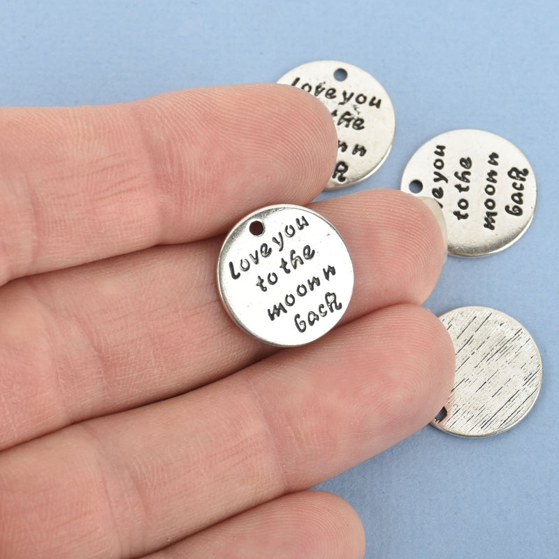 10 Silver Charms Stamped with "I love you to the moon n back", 17mm chs4832