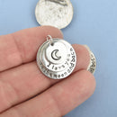 5 Silver Charms Stamped with "I love you to the moon n back" triple stacked charms chs4833