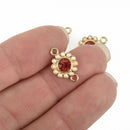 5 Gold Connector Link Charms, Round RED Crystal Rhinestone with tiny faux pearls, 17mm, chs4837