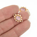 5 Gold Connector Link Charms, Oval PINK Crystal Rhinestone with tiny faux pearls, 18mm, chs4838