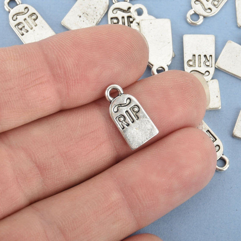 10 Silver Halloween Charms, Tombstone Headstone Grave chs4842