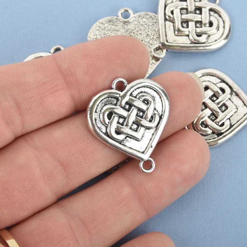 10 Silver Celtic Heart Charms, Infinity Knot Connector Links chs4849
