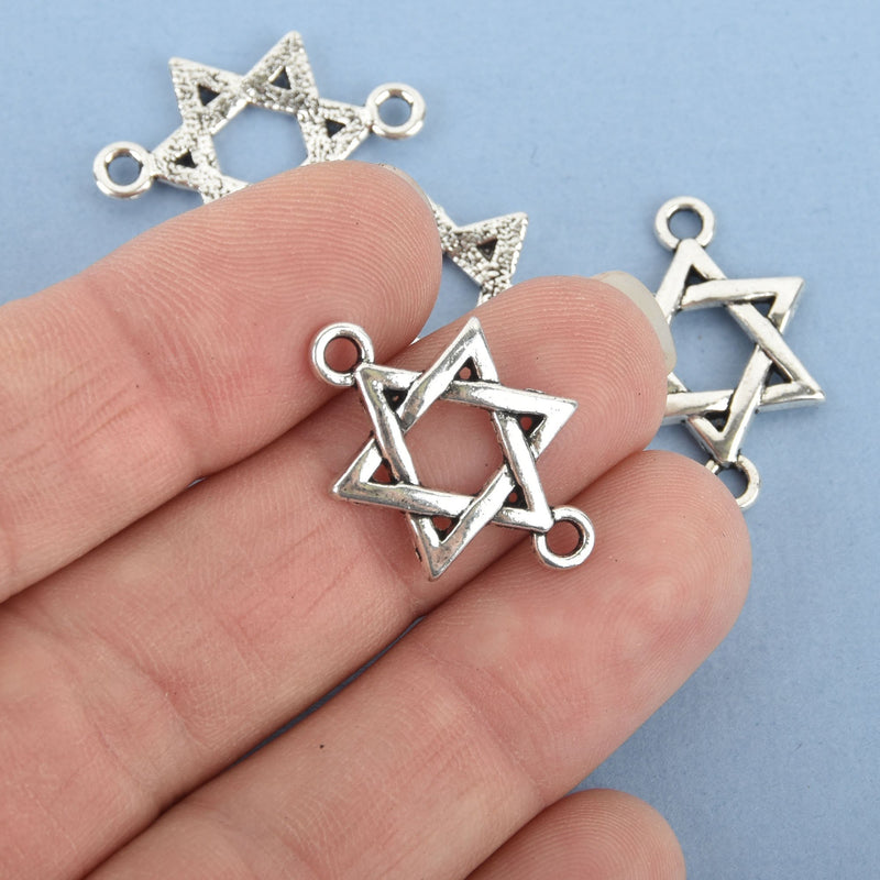 10 Silver Hexagon Star of David Charms Connector Link 26x13mm chs4850