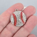 BASEBALL Charm Crystal Rhinestones silver with red enamel, 1" long, chs4853
