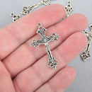 10 Silver CRUCIFIX CROSS Charms, Cross Pendant, 41x25mm chs4856