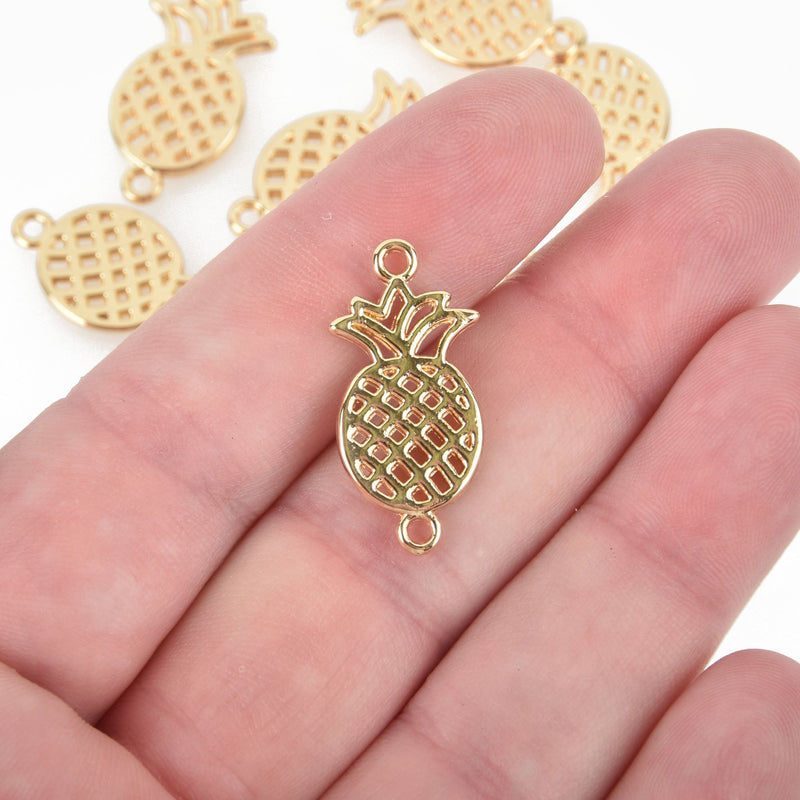 10 Gold Pineapple Charms, Gold plated, Connector Link, 26mm chs4858