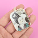 Geisha Porcelain Pottery Shard Pendant, Asian Lady, Chinese Oriental with gold bezel, RECTANGLE chs4861