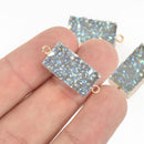 2 Blue AB Faux Druzy Bar Charms, Rectangle Resin with Gold Connector Link Bezel, 27x10mm chs4865