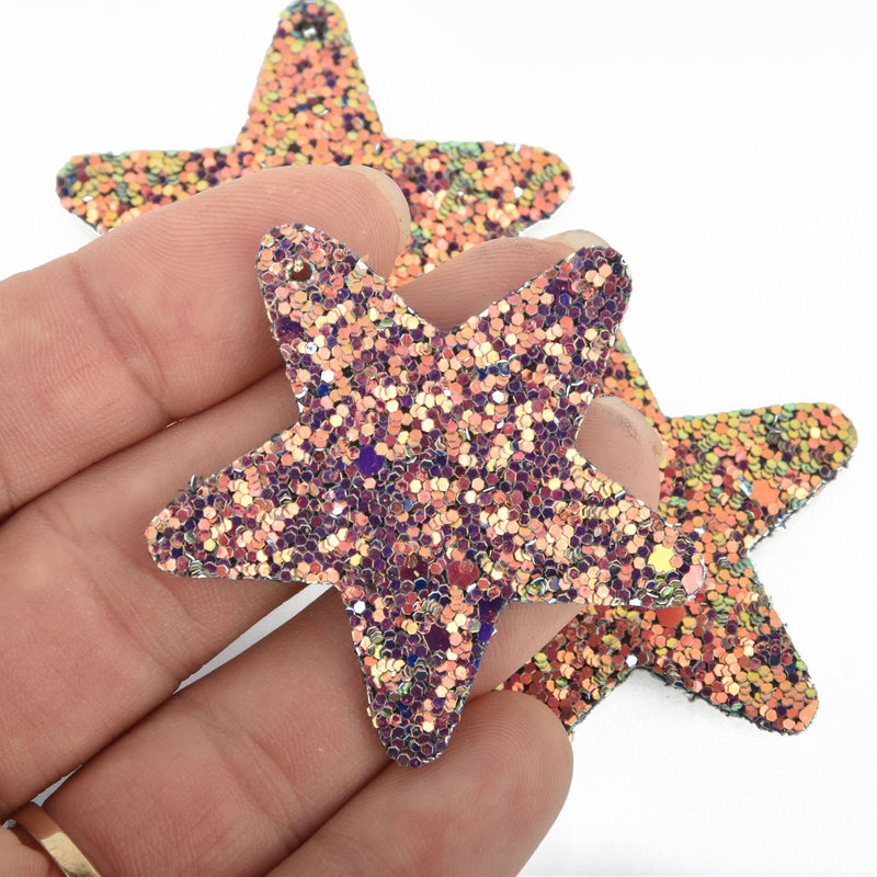 10 ROSE GOLD AB Faux Leather STAR Glitter Charms Vegan Leather, 2" long chs4872