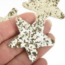 10 LIGHT GOLD Faux Leather STAR Glitter Charms Vegan Leather, 2" long chs4874