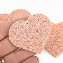10 APRICOT PEACH Faux Leather HEART Glitter Charm Pendant Vegan Leather, 2-1/4" wide chs4877