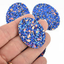 10 ROYAL BLUE Faux Leather OVAL Glitter Charm Pendant Vegan Leather, 1-5/8" long chs4879