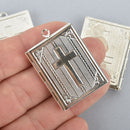 2 Silver LOCKET Book Charms, Bible Charms, Cross Charms, 35mm chs4890