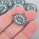 1 Micro Pave Charm Connector Link, Oval, Blue and Clear CZ crystals, Gunmetal Black 26mm chs4894