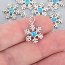 Silver SNOWFLAKE Charm, Micro pave faux opal and CZ cubic zirconia, platinum plated, 13mm, chs4895