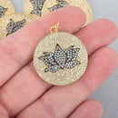 Micro Pave LOTUS Charm, Gold and Black, CZ Cubic Zirconia Rhinestones, Yoga Charms, 30mm (1-1/8") chs4896