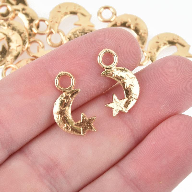 10 Gold MOON and STARS Charms Pendants chs4905