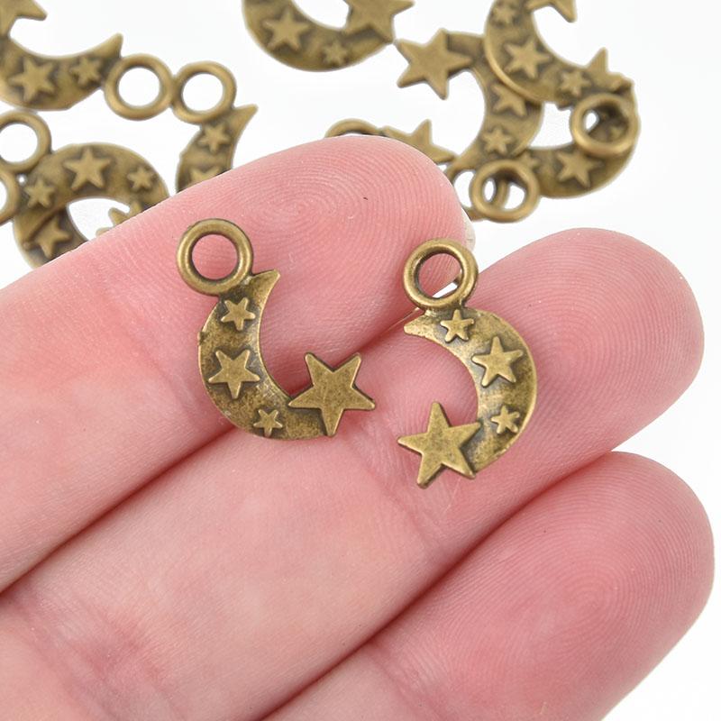 10 Bronze MOON and STARS Charms Pendants chs4906