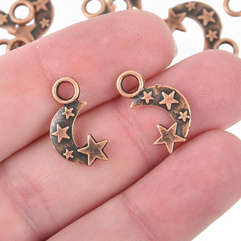 10 Copper MOON and STARS Charms Pendants chs4907