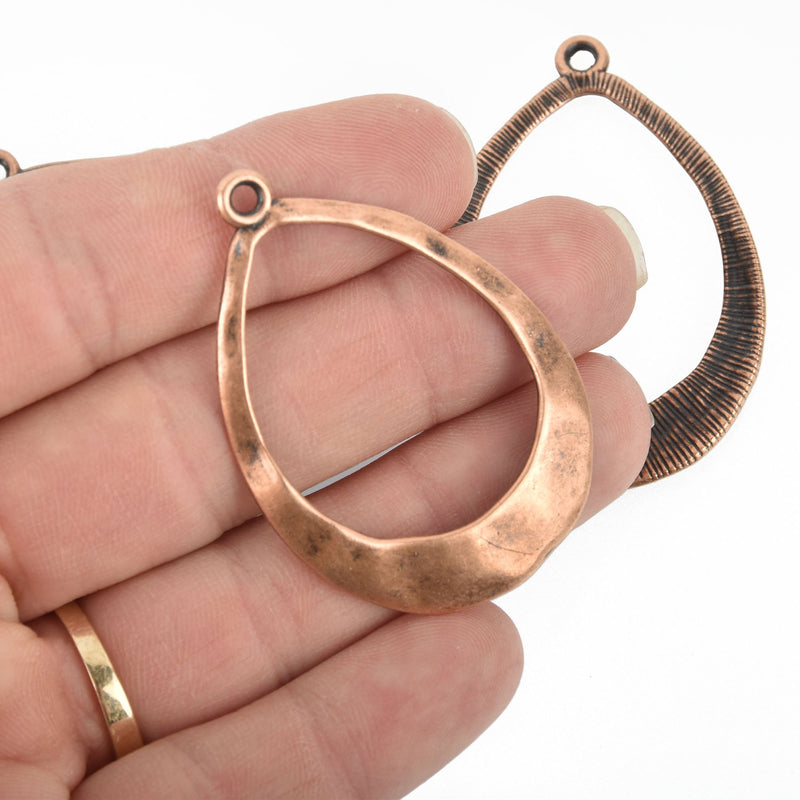 5 Copper Hammered Teardrop Charms 50mm chs4909