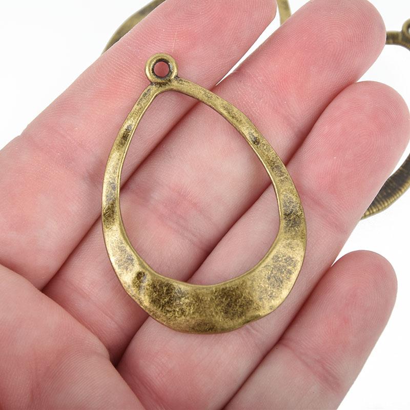 5 Large Bronze Hammered Open Teardrop Charms 50mm chs4911