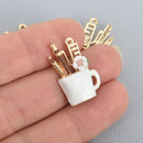 5 Teacher Charms Desk mug charms Gold plated with enamel and resin flower chs4915