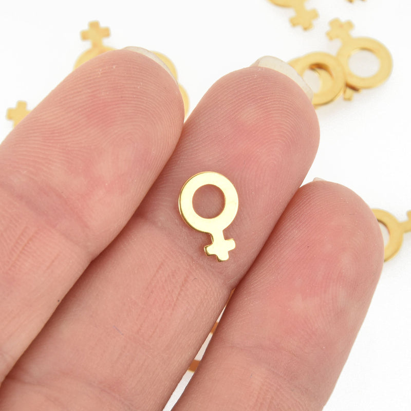 10 Gold FEMALE SYMBOL Charms Stainless Steel 11mm chs4918