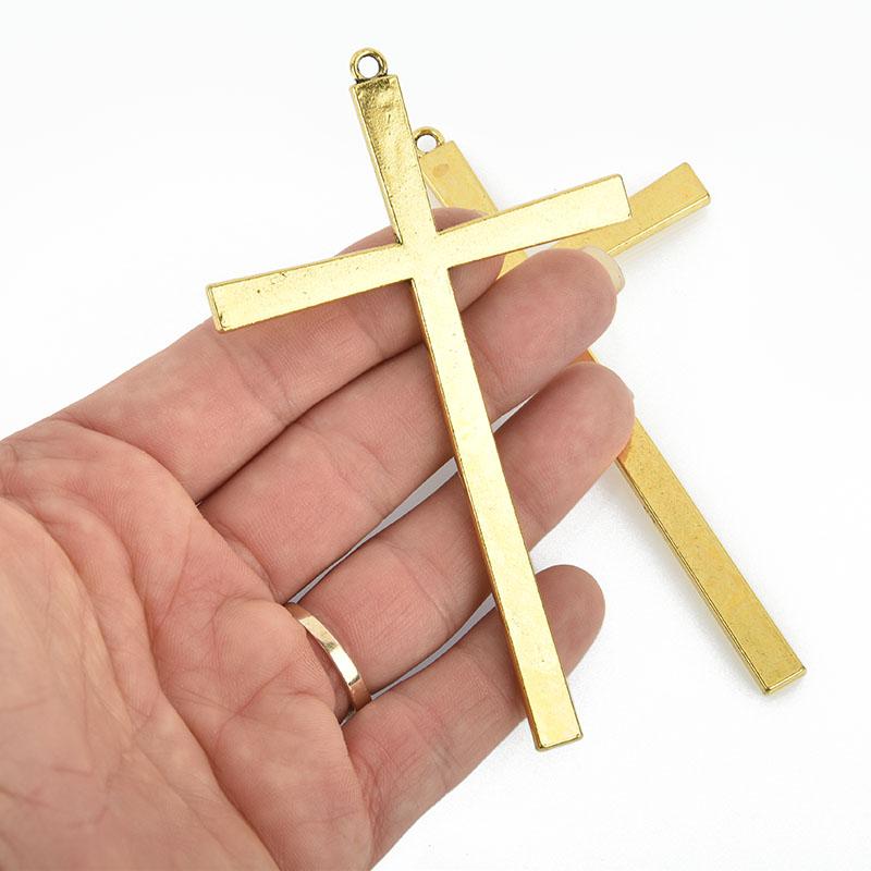 2 Gold Cross Charms Large Long Skinny Cross Pendant, 4-1/4" x 2-5/8" chs4921