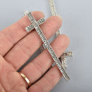 2 Silver CROSS Charm Pendants stamped with "BLESSED", hammered rustic metal, 76mm chs4923