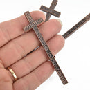 2 Copper CROSS Charm Pendants stamped with "BLESSED", hammered rustic metal, 76mm chs4924