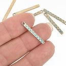 20 Gold Stick Spike Charms with Blue Verdigris Patina, metal 26x3mm chs4926