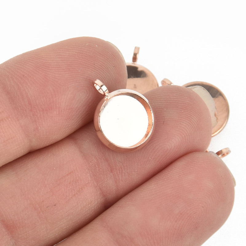 10 Rose Gold Round Circle CABOCHON SETTING Bezel Frame Charm Pendants (fits 10mm cabs)  chs4928