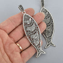 1 Large Silver FISH Pendant Filigree Fish Charm 9.5cm long chs4931
