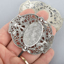 2 Large Silver Filigree Cuff Bracelet Findings, Sideways Curved Connector Links, 67x51mm, (2-5/8" long), chs4933