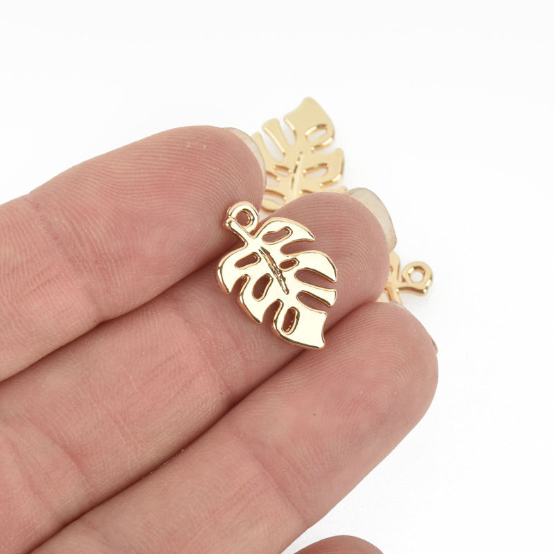 10 Gold Monstera Leaf Charms 20mm chs4940