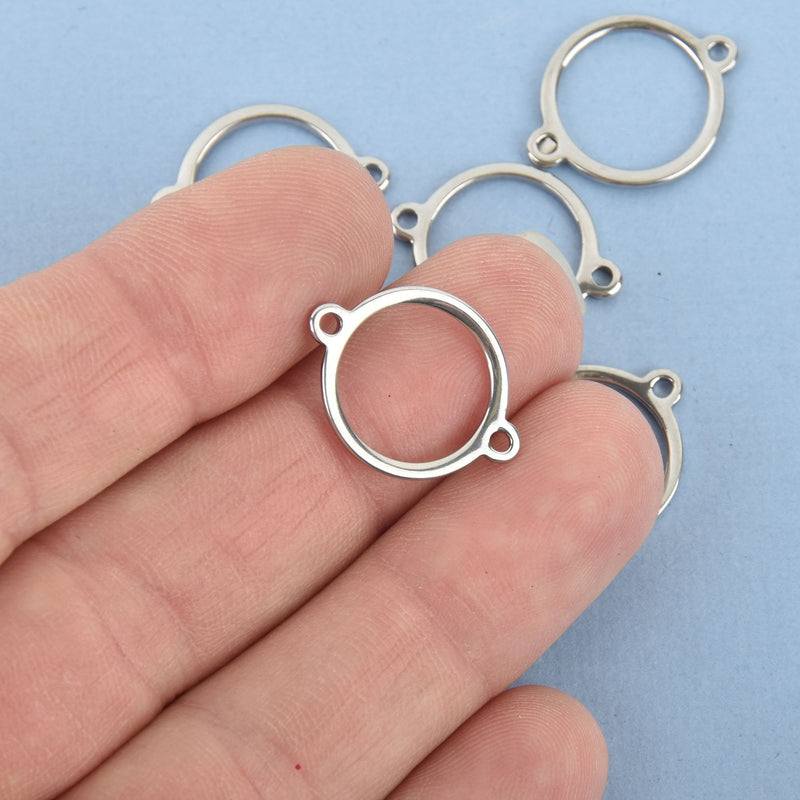 10 CIRCLE Stainless Steel Metal Charms Connector Links, 2 holes, silver stainless steel metal, 3/4" x 5/8" chs4948