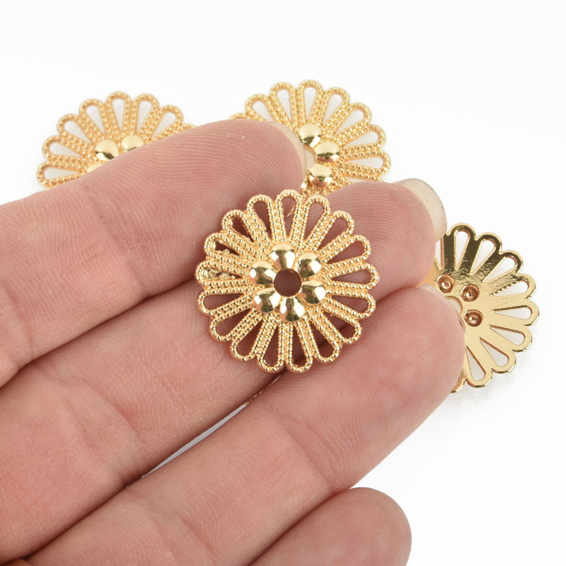 10 Gold Floral Filigree Round Charm Connector flat findings 23mm diameter chs4950