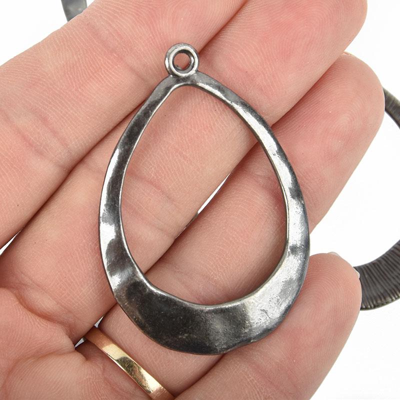 5 GUNMETAL Hammered Teardrop Charms 50mm chs4962