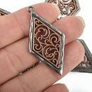 2 Diamond Filigree Charms Copper and Gunmetal 48mm chs4969