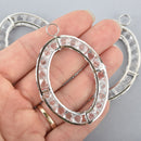 Silver Plated Crystal Cage Charm OVAL RHINESTONE Crystal Charm Pendants, floating chaton wreath charm 2.5" long chs4973