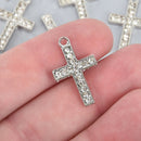2 Silver Rhinestone Cross Charms, 24mm, chs4975