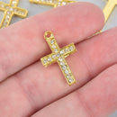 2 Gold Rhinestone Cross Charms, 24mm, chs4976