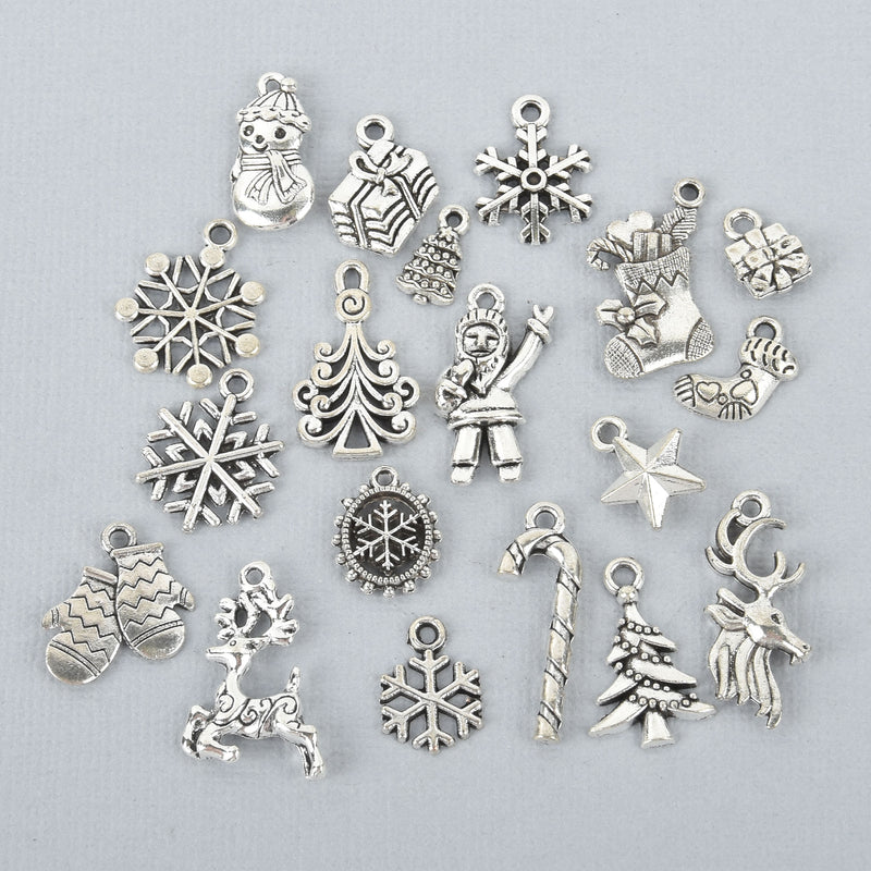 19 Silver CHRISTMAS CHARMS Collection Mixed designs chs4977