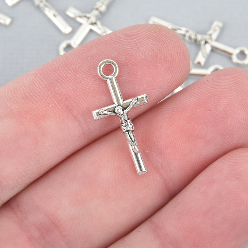 200 Silver CRUCIFIX CROSS Charms, Cross Pendant, 23x11mm chs4978b