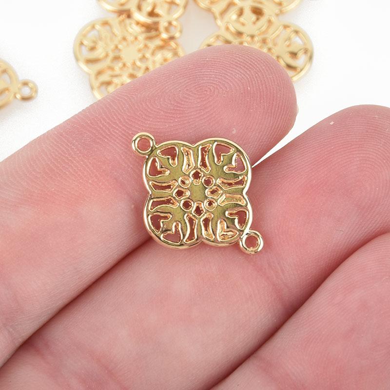 10 Flower Light Gold Filigree Connector Charms, 20mm long, chs4985a