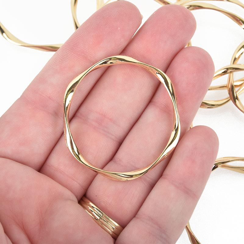 10 Gold Wavy Rings Large Round Connector Links, Soldered Charms 1-5/8" chs4983