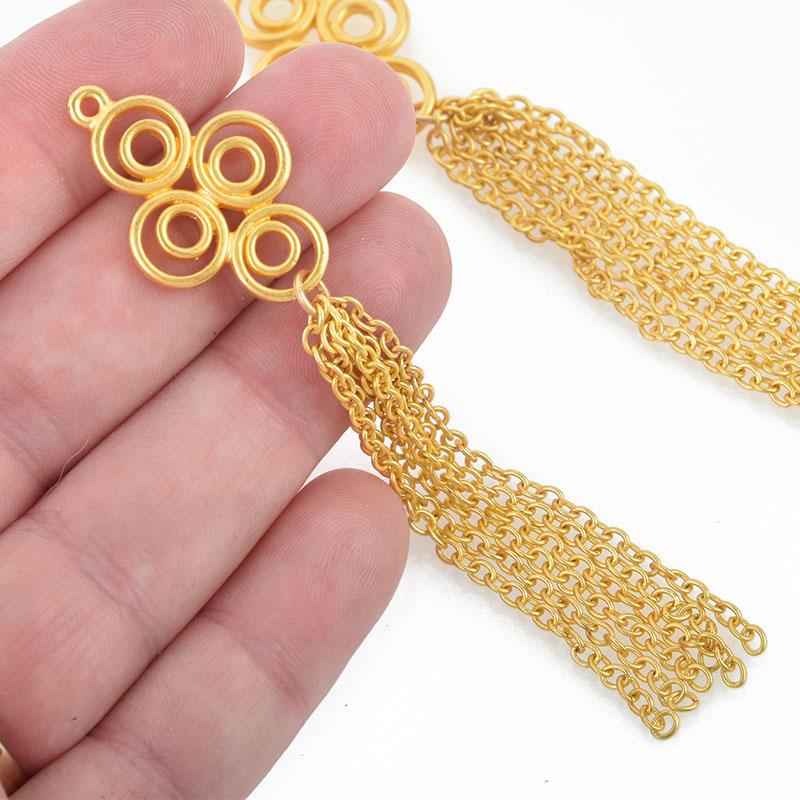 2 Matte GOLD CHAIN TASSEL Pendant Charms, about 4" long, chs4984