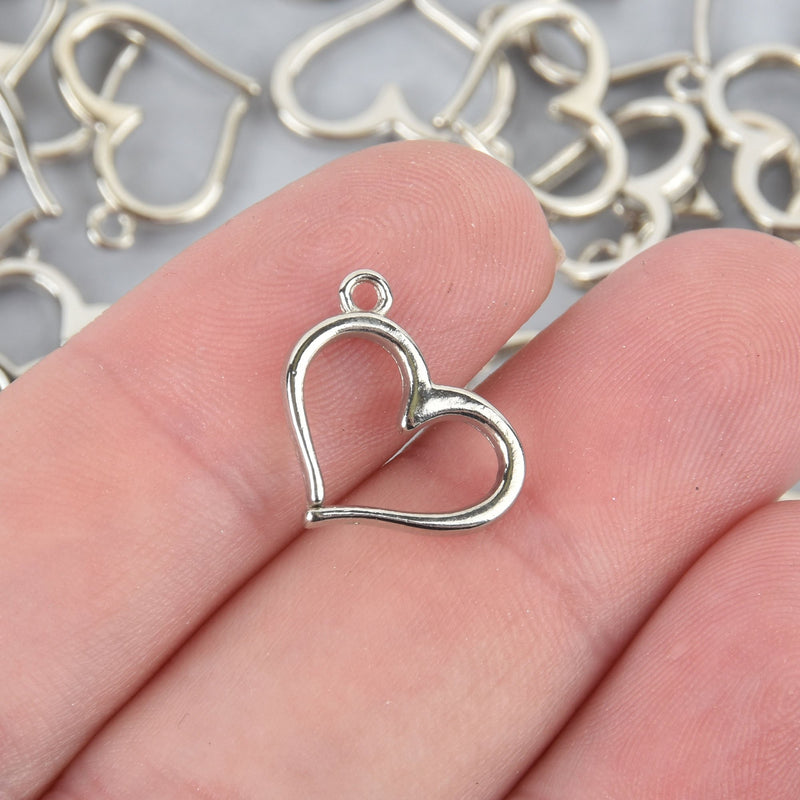 50 Silver Open Heart Charms 16mm chs4986b