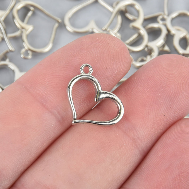 10 Silver Open Heart Charms 16mm chs4986a